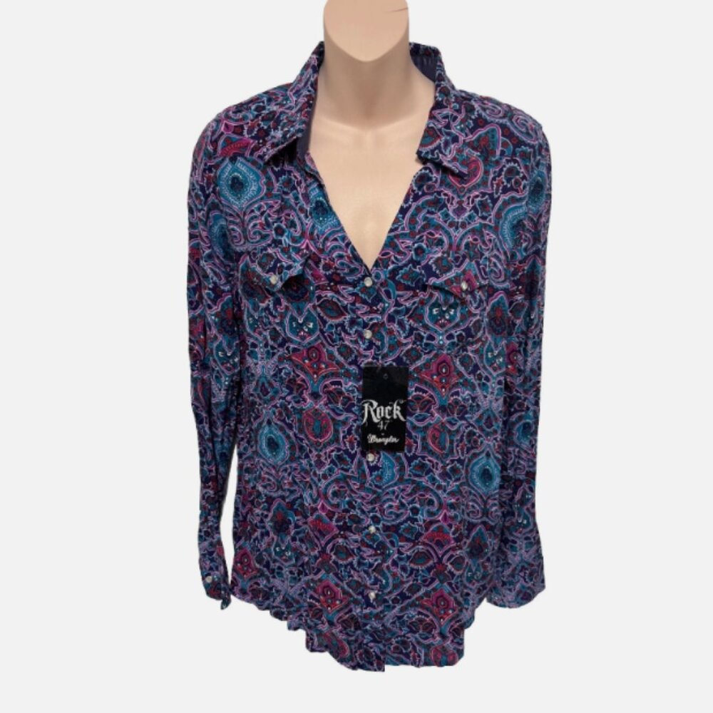 Wrangler Rock 47 Shirt Women's Medium Rhinestone Snap Cowgirl NEW W/TAG